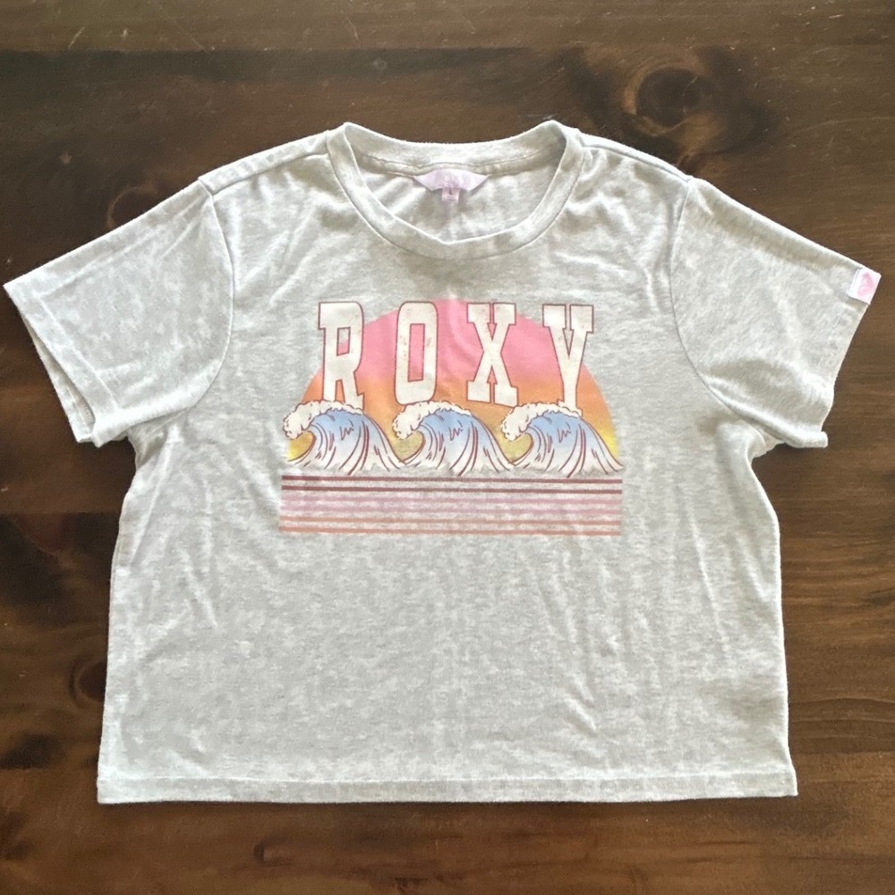 Roxy‎ Baby Cropped Tee Large Sunset Wave Short Sleeve Relaxed Soft Surf Retro